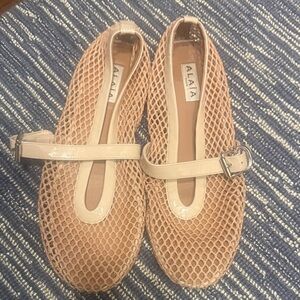 Alaia Nude Mesh Mary Jane Flats with Patent Strap